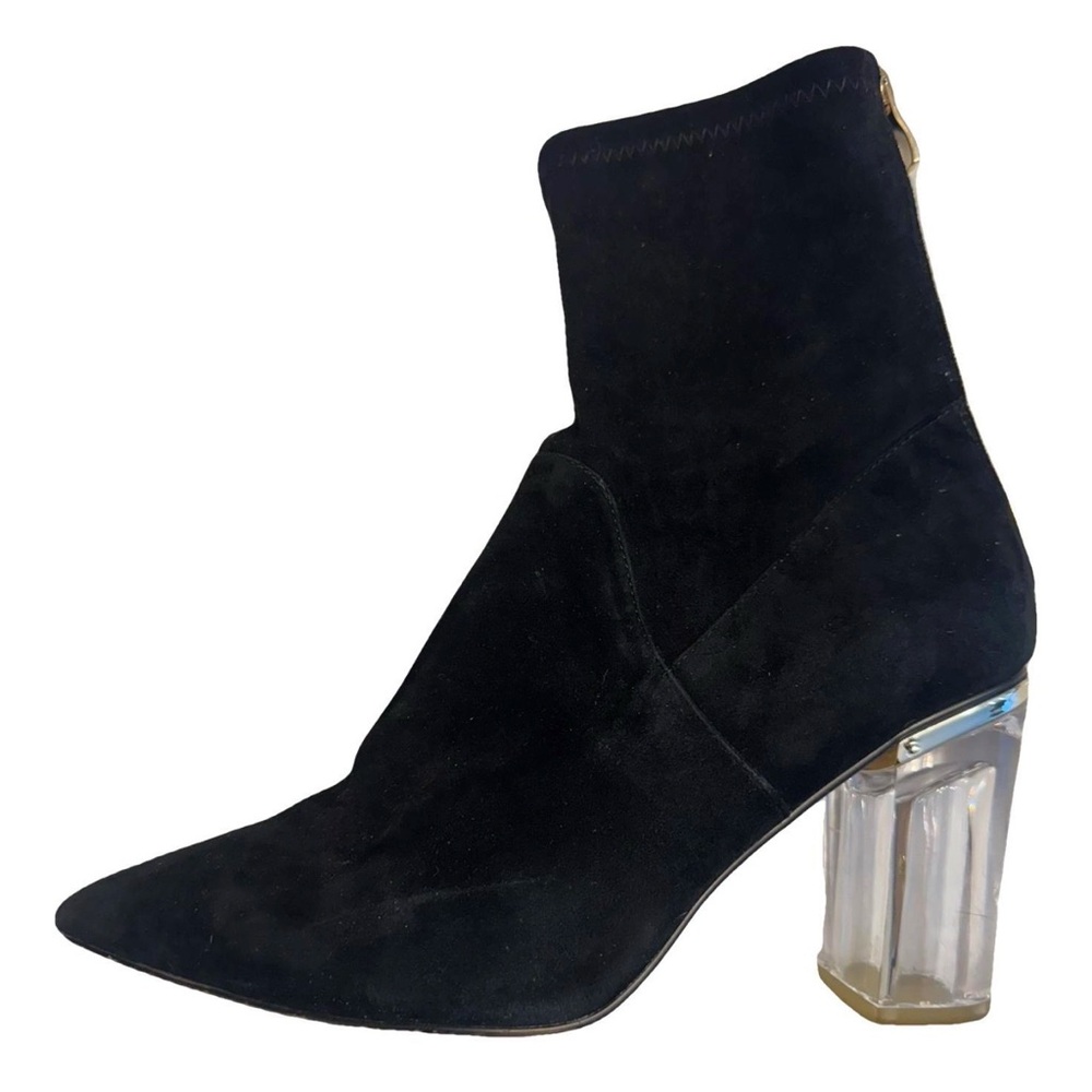 Elegant Black Ankle Boots with Acrylic Heels, sz. 10